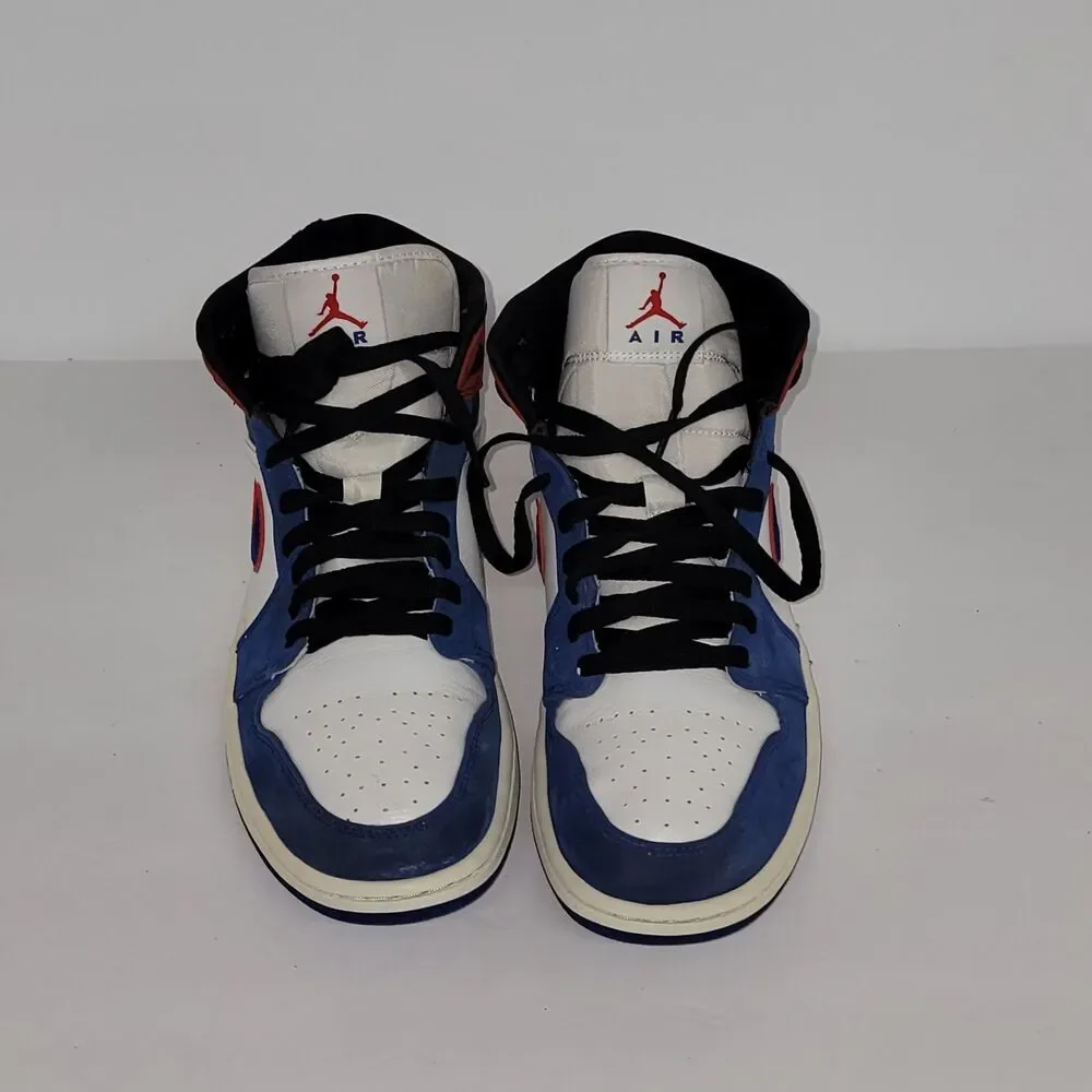 Nike Air Jordan 1 Mid SE Multicolored Swoosh Red Blue White Men's size 9
